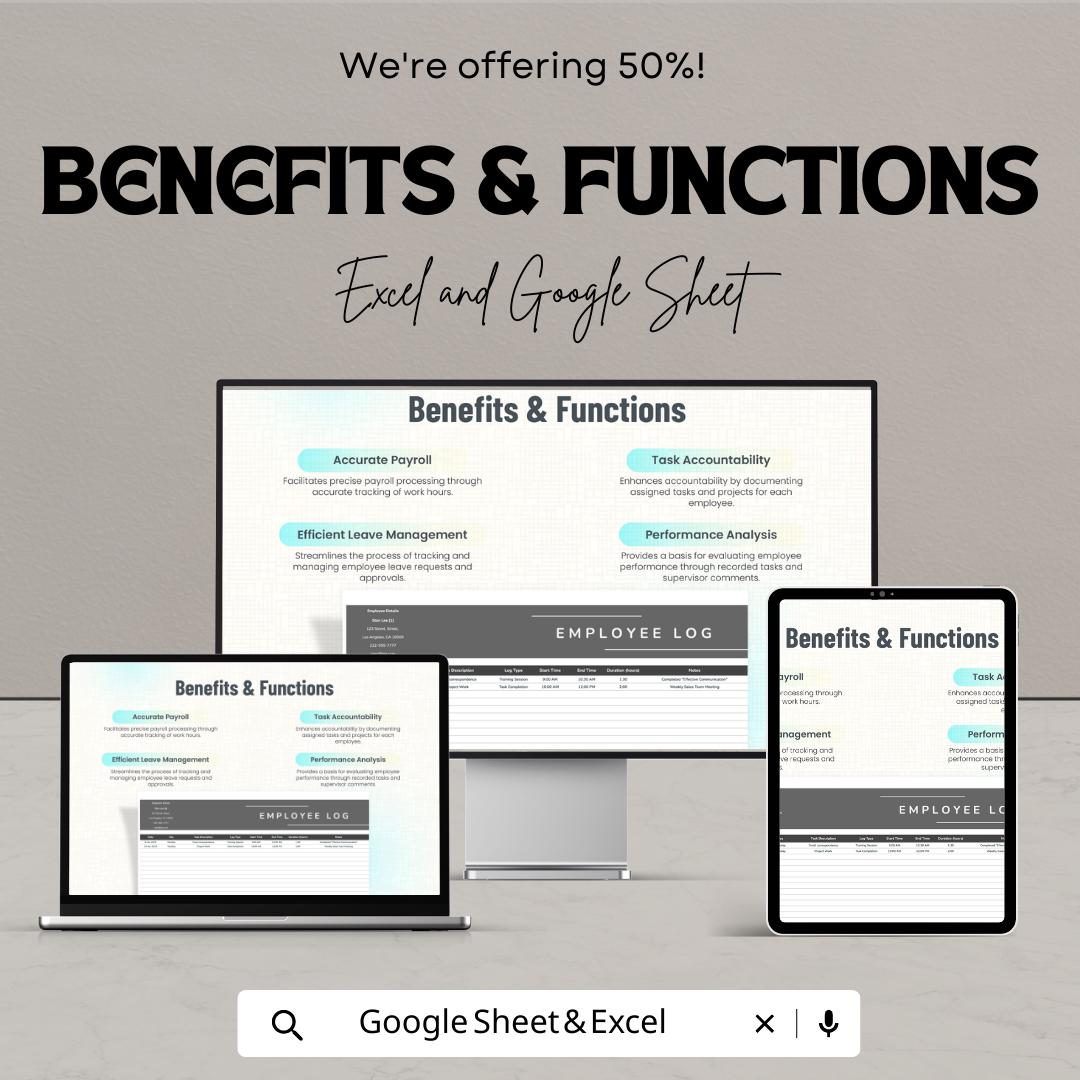 Employee Log Sheet Template Excel, Work Hours Tracker, Staff Daily Log, Attendance and Task Tracker, Google Sheets HR Spreadsheet