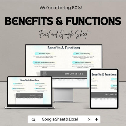 Employee Log Sheet Template Excel, Work Hours Tracker, Staff Daily Log, Attendance and Task Tracker, Google Sheets HR Spreadsheet