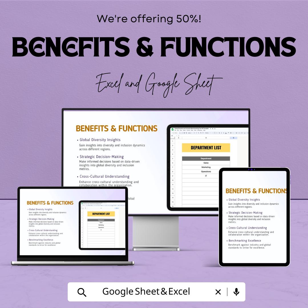Global Diversity and Inclusion Benchmarking Tool HR Template | DEI Analytics Dashboard | Diversity Metrics Tracker | Excel & Google Sheets