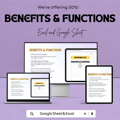 Global Diversity and Inclusion Benchmarking Tool HR Template | DEI Analytics Dashboard | Diversity Metrics Tracker | Excel & Google Sheets