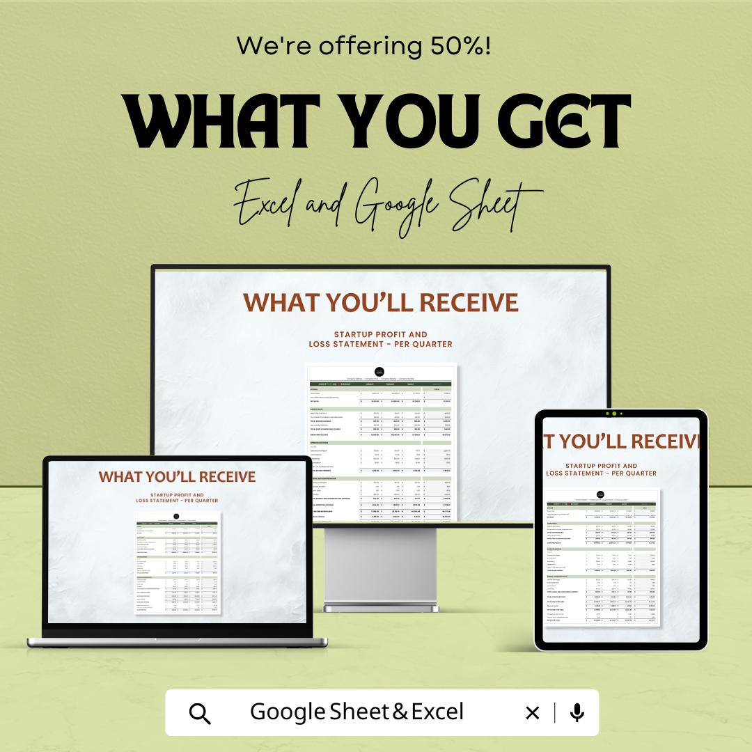 Startup Profit and Loss Statement Template | P&L Spreadsheet for Excel and Google Sheets | Income Statement for Startups