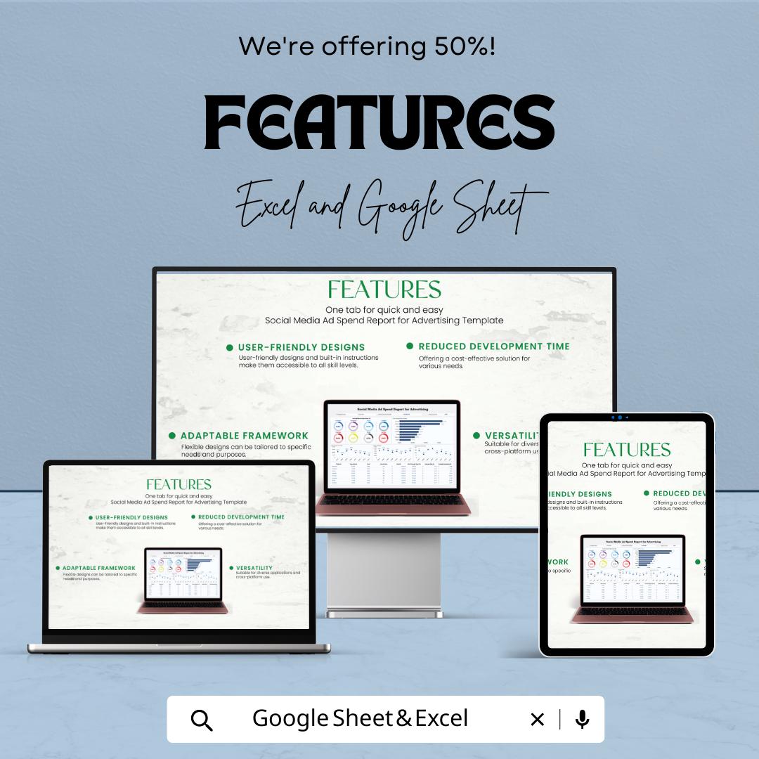 Social Media Ad Spend Tracker Excel | Advertising Budget Report Template | Marketing Analytics Dashboard | Ad Performance Tracker
