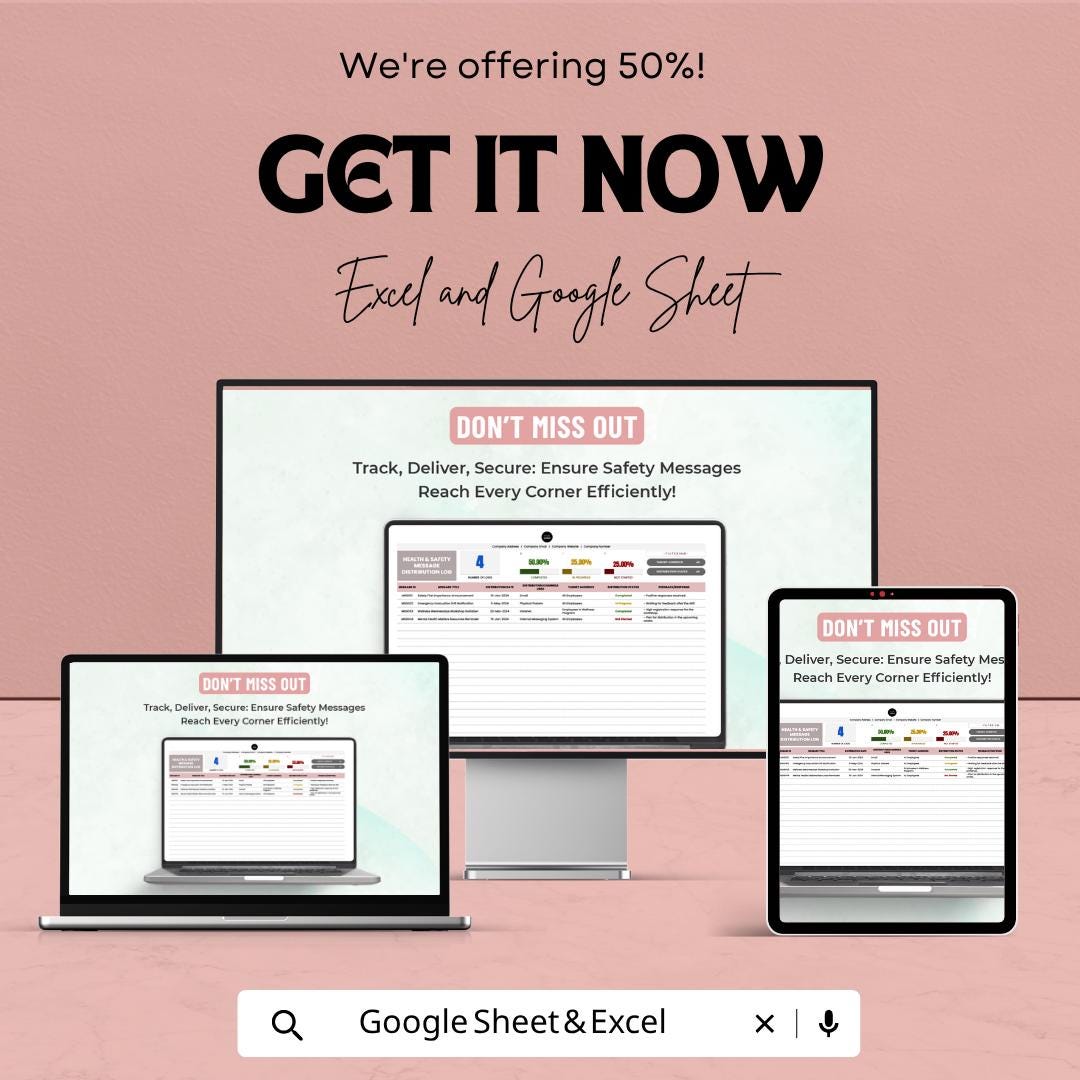 Health & Safety Message Log Template | Safety Communication Tracker | Compliance Log | Safety Audit and Distribution Tracker