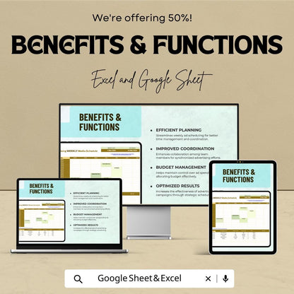 Advertising Weekly Media Schedule Template | Ad Campaign Planner | Media Planning Sheet | Weekly Advertising Calendar | Budget Tracker