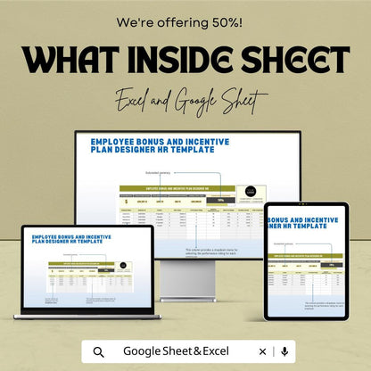 Employee Bonus Incentive Plan Template Excel Google Sheets, HR Bonus Calculator, Employee Performance Bonus Tracker, HR Management Tool