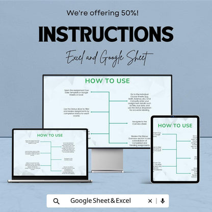 Assignment Due Date Template | Student Planner Spreadsheet | Homework Tracker | Excel & Google Sheets | Assignment Tracker Dashboard
