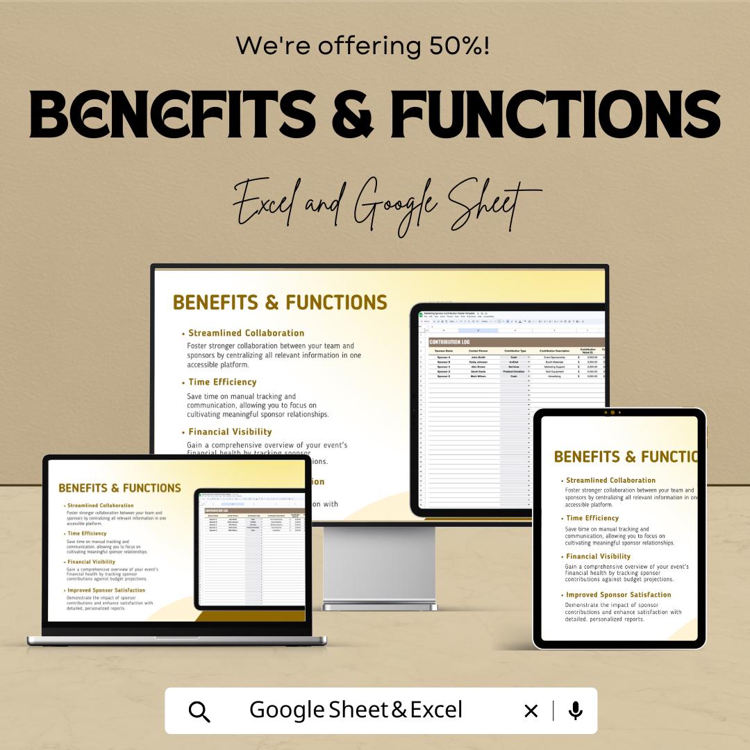 Marketing Sponsor Contribution Tracker | Event Sponsorship Log | Excel and Google Sheets for Fundraising, Donation & Acknowledgement Tracker
