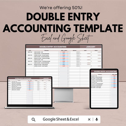 Double Entry Accounting Template | Ledger & Journal System | Debit Credit Tracker | Bookkeeping Spreadsheet