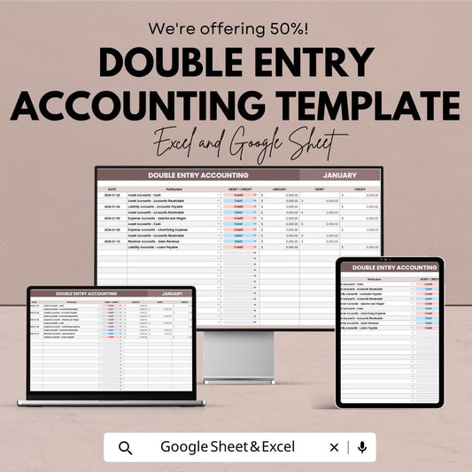 Double Entry Accounting Template | Ledger & Journal System | Debit Credit Tracker | Bookkeeping Spreadsheet