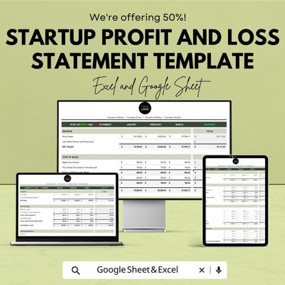 Startup Profit and Loss Statement Template | P&L Spreadsheet for Excel and Google Sheets | Income Statement for Startups