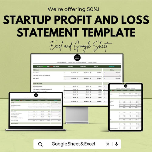 Startup Profit and Loss Statement Template | P&L Spreadsheet for Excel and Google Sheets | Income Statement for Startups