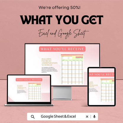 Balloon Payment Amortization Schedule Template | Loan Amortization Spreadsheet | Balloon Loan Calculator | Excel & Google Sheets
