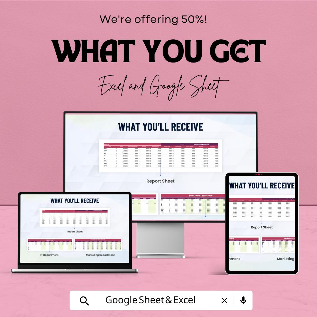 Departmental Financial Report Sheet | Google Sheets | Budget Tracking | Departmental Analysis | Financial Planning | Budget Management