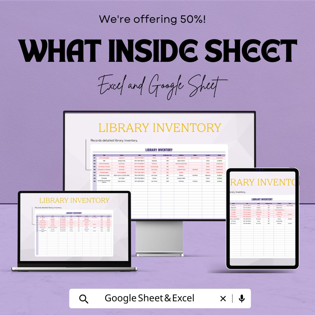 Library Inventory Sheet – Excel & Google Sheets Template for Library Management, Track Books, Acquisitions, and Circulation