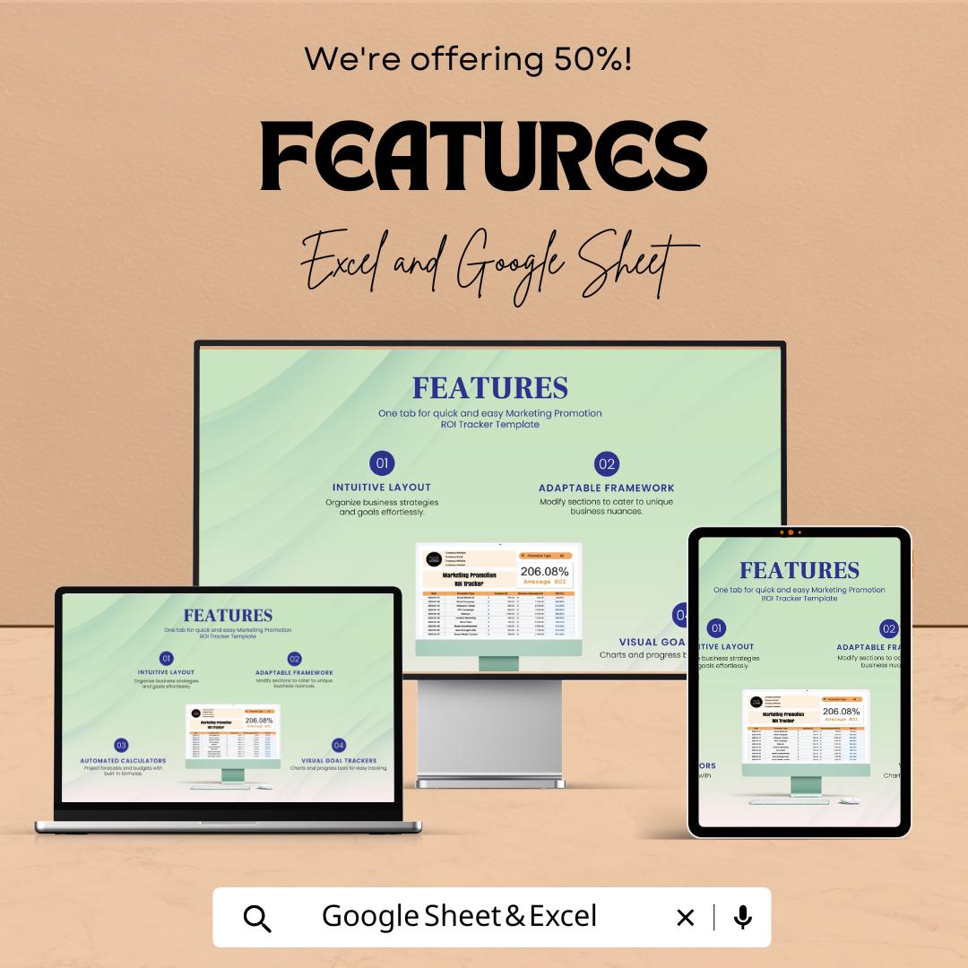 Marketing Promotion ROI Tracker Template | Marketing ROI Spreadsheet | Campaign Performance Tracker | Google Sheets ROI Tracking Tool