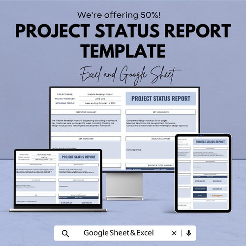 Project Status Report Template | Project Tracking Spreadsheet | Weekly Status Report | Project Management Template | Excel & Google Sheets |