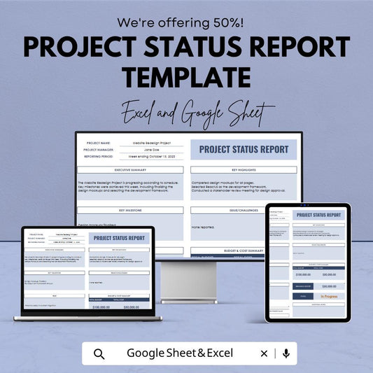 Project Status Report Template | Project Tracking Spreadsheet | Weekly Status Report | Project Management Template | Excel & Google Sheets |
