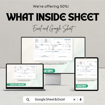 50% Off | Paystub Sheet Template for Excel and Google Sheets | Employee Pay Stubs, Deductions, & Earnings Breakdown