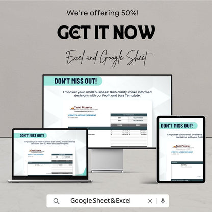 Small Business Profit and Loss Statement Sheet | Excel & Google Sheet Template | Financial Analysis for Small Businesses | Instant Download