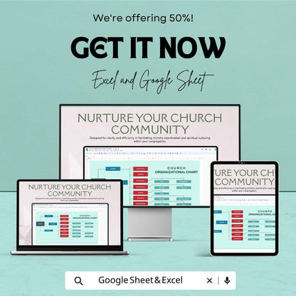 Church Organizational Chart Template | Ministry Structure Chart | Church Leadership Planner | Excel & Google Sheets Org Chart |