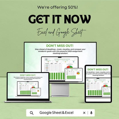 Assignment Tracker Template | Homework Tracker | Assignment Dashboard | Study Planner Spreadsheet | School Organizer