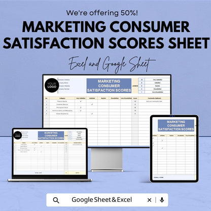 Marketing Consumer Satisfaction Scores Sheet | Google Sheets Template for Customer Feedback | Survey Results Tracker | Instant Download