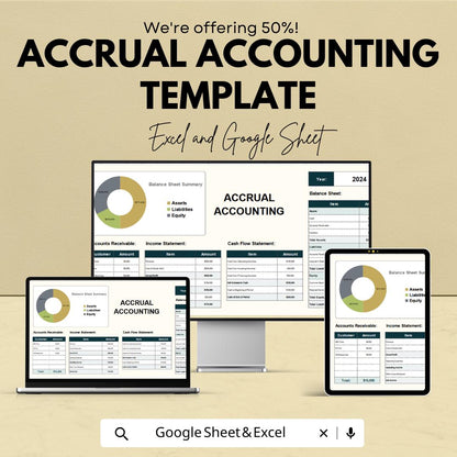 Accrual Accounting Template | Balance Sheet & Income Statement Dashboard | Financial Reporting Spreadsheet | Excel and Google Sheets