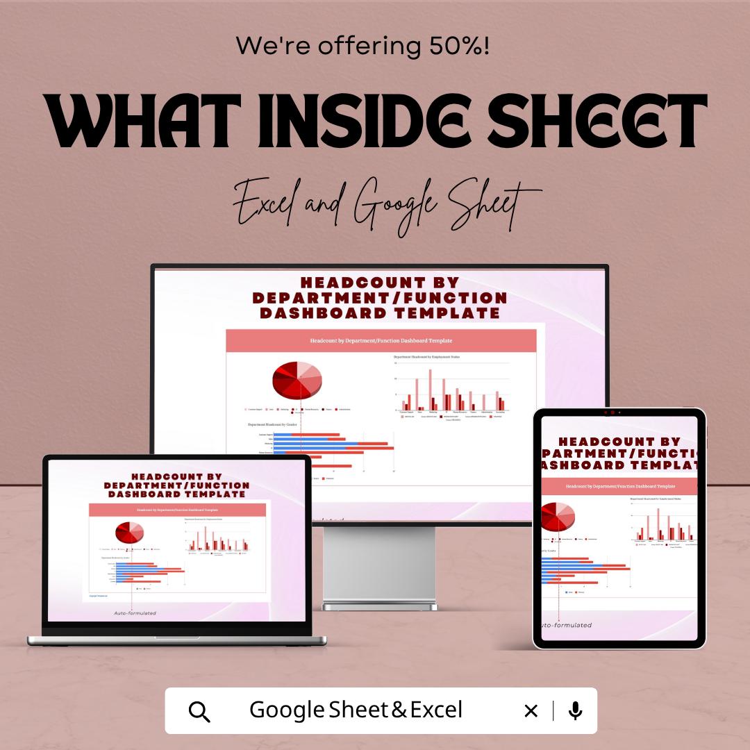 Headcount by Department Dashboard Template | HR Analytics Spreadsheet | Workforce Planning Dashboard | HR Reporting Tool