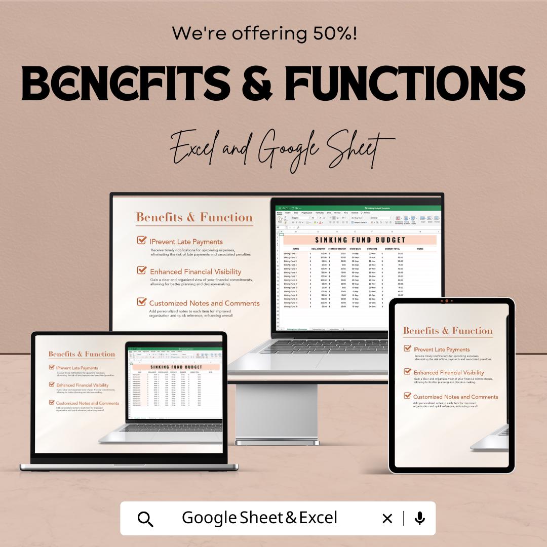 Sinking Fund Budget Template | Excel and Google Sheets Budget Planner | Sinking Budget Spreadsheet | Expense Tracker & Financial Planner