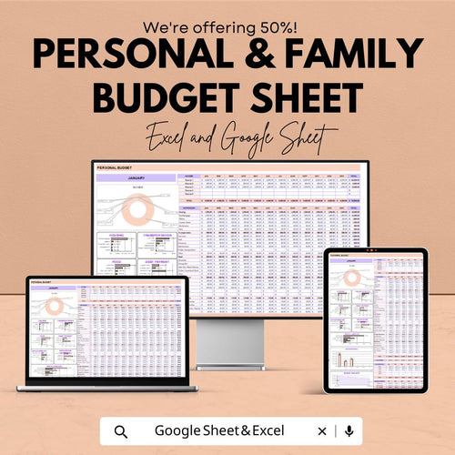 Personal & Family Budget Sheet | Monthly Budget Planner Excel and Google Sheets | Income Expense Tracker | Financial Planning Template