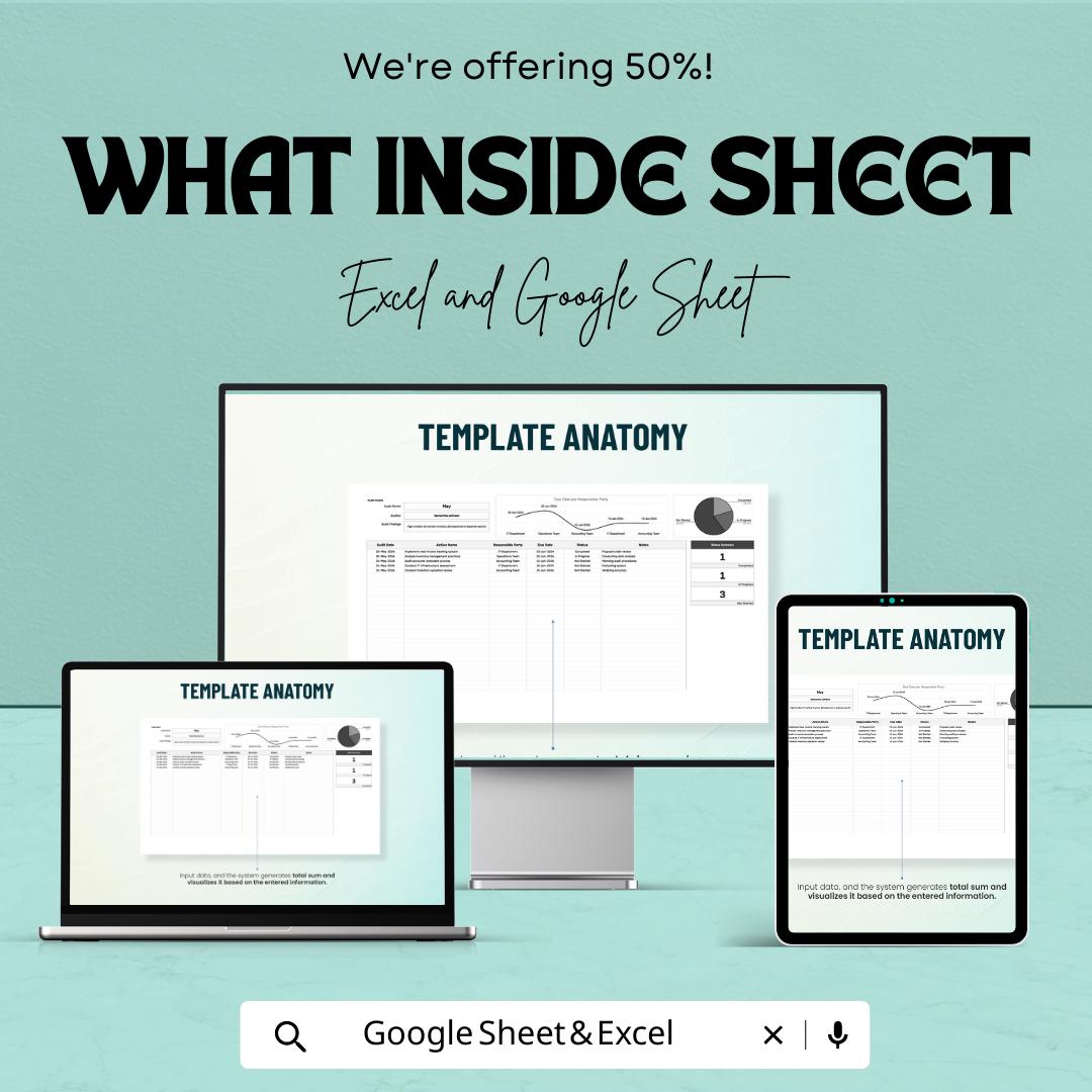 Finance Audit Action Tracker Template, Audit Follow Up Log, Internal Audit Spreadsheet, Compliance Tracker, Excel & Google Sheets Template