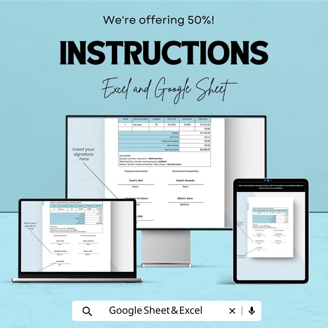 Simple Work From Home Quotation Sheet | Excel and Google Sheets Template | Customizable & Professional | Instant Download