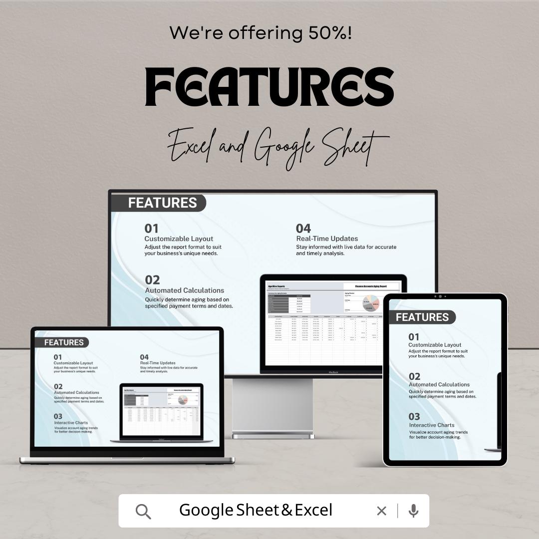 Finance Accounts Aging Report Template, Accounts Receivable Aging, AR Aging Spreadsheet, Invoice Aging Tracker, Finance Report