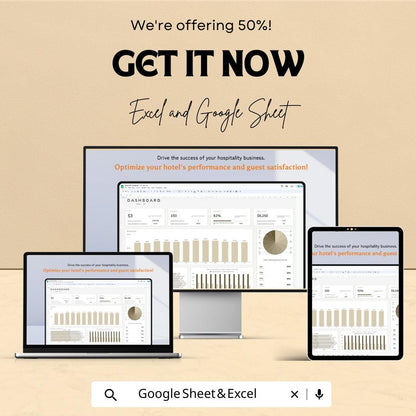 Hotel KPI Dashboard | Excel and Google Sheets | Hotel Performance Tracking | Revenue, Occupancy & Expense Analysis | Hotel Management