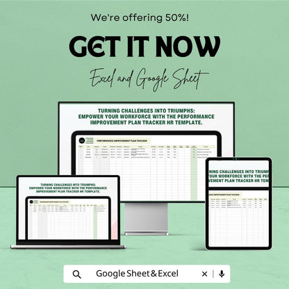 Performance Improvement Plan Template | HR Tracker Spreadsheet | Employee Performance Tracker | HR Management Tool