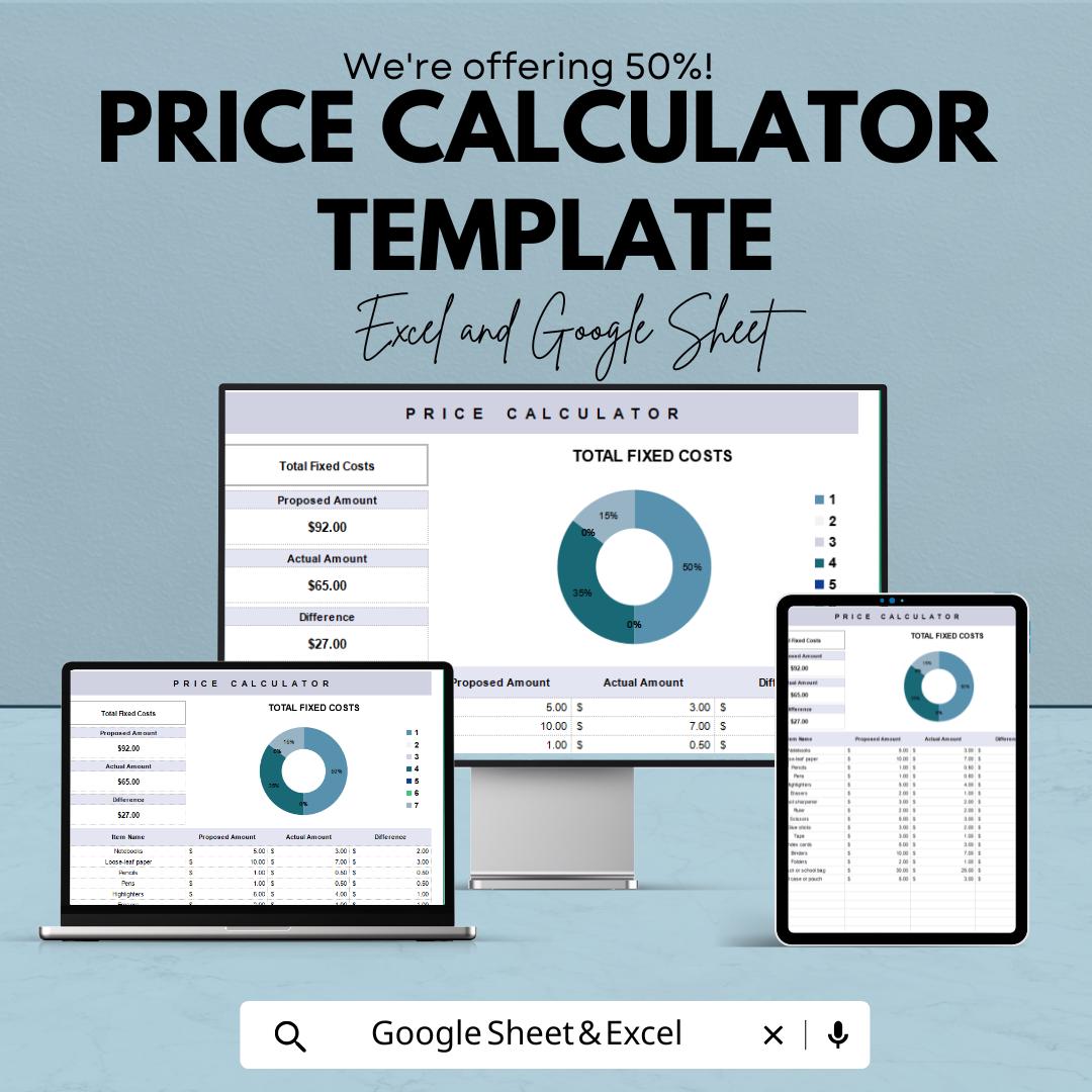 Price Calculator Template | Cost Calculator | Pricing Sheet | Product Costing Tool | Budget Calculator | Editable Spreadsheet