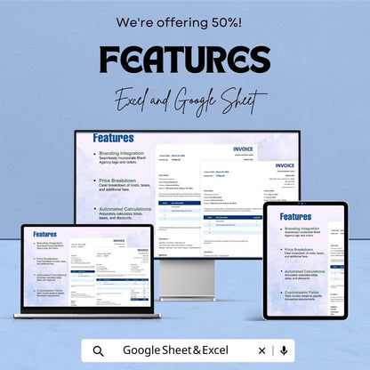 Blank Agency Invoice Template - Customizable Excel & Google Sheets - Easy-to-Use Professional Invoice