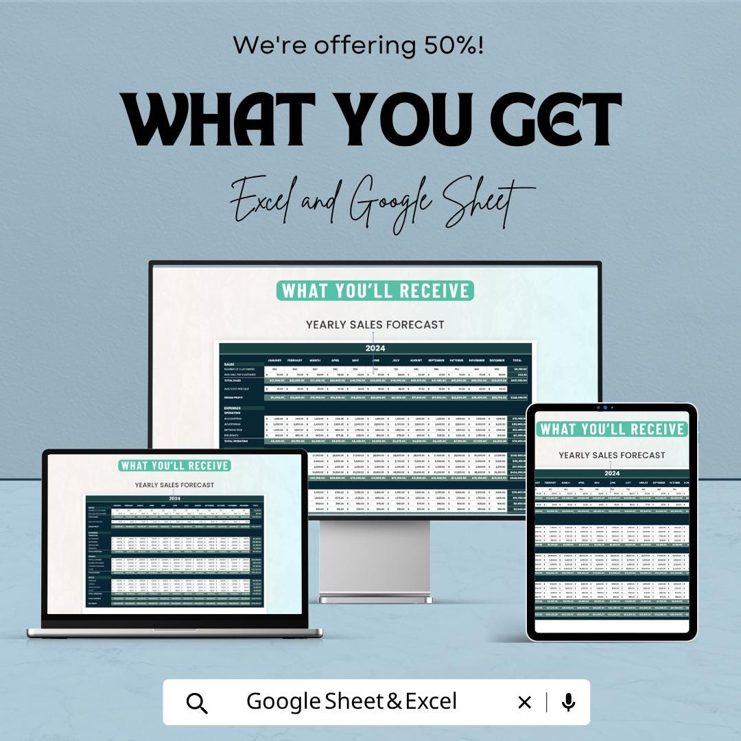 Administration Sales Forecast Template | Sales Forecast Spreadsheet | Business Sales Planner Template | Excel & Google Sheets |
