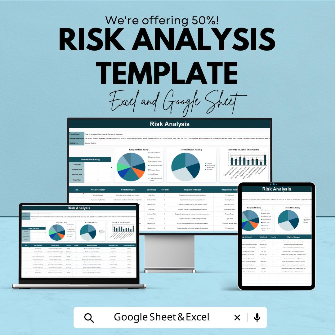 Risk Analysis Template | Excel & Google Sheets Risk Management Dashboard | Business Risk Assessment Tool | Project Risk Tracker Spreadsheet
