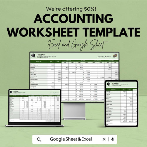 Accounting Worksheet Template | Excel and Google Sheets | Financial Analysis, Data Entry, Adjusted Trial Balance, Ledger & Reporting Tool