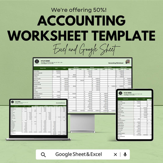 Accounting Worksheet Template | Excel and Google Sheets | Financial Analysis, Data Entry, Adjusted Trial Balance, Ledger & Reporting Tool