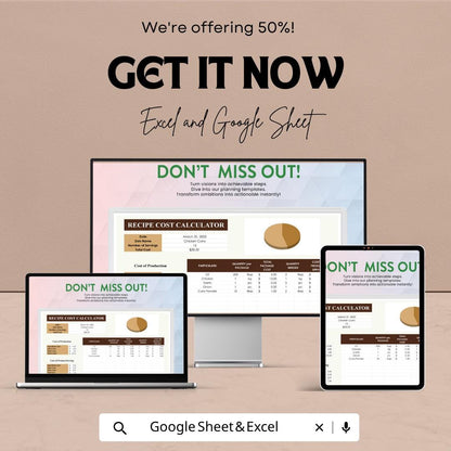 Recipe Cost Calculator Template | Food Cost Spreadsheet | Menu Pricing Calculator | Ingredient Cost Tracker | Catering Budget Tool