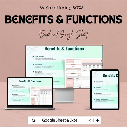Payroll Timesheet Template | Employee Timesheet Spreadsheet | Work Hours Tracker | Excel & Google Sheets | Payroll Tracker Sheet
