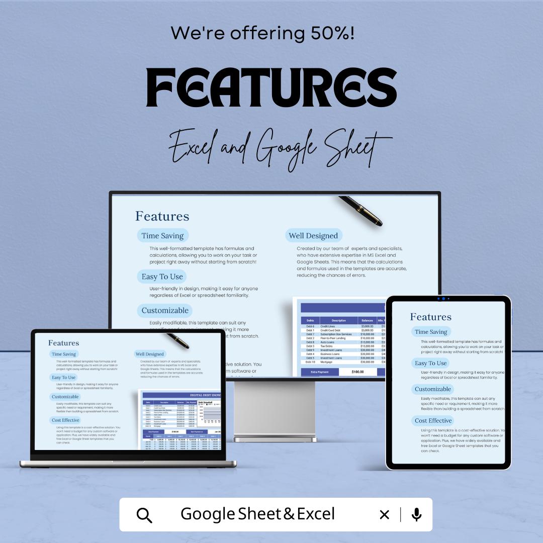 Digital Debt Snowball Template | Debt Payoff Spreadsheet | Debt Snowball Calculator | Debt Tracker | Debt Payment Planner