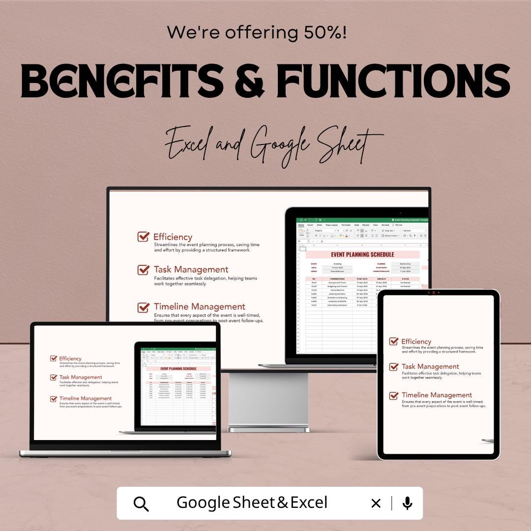 Event Planning Schedule Template | Event Planner Spreadsheet | Event Checklist & Timeline | Party Wedding Planner