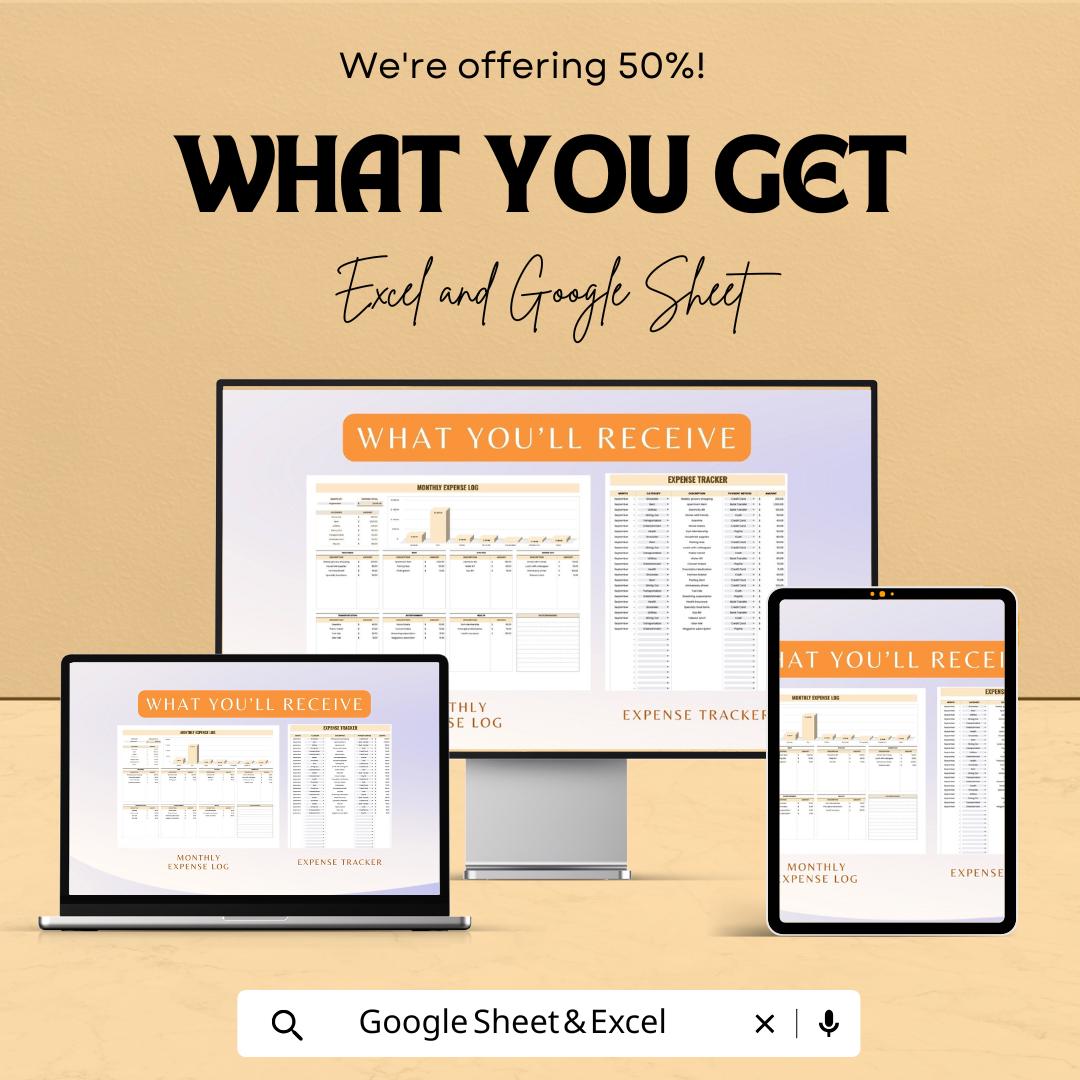 Monthly Expense Log Sheet - Excel & Google Sheets Budget Tracker for Personal Finance, Monthly Budget Tracker, Expense Management
