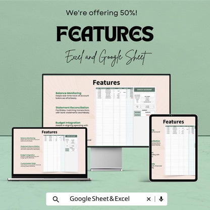 Checking Account Template | Excel and Google Sheets Check Register | Bank Account Tracker Spreadsheet | Budget and Transaction Log