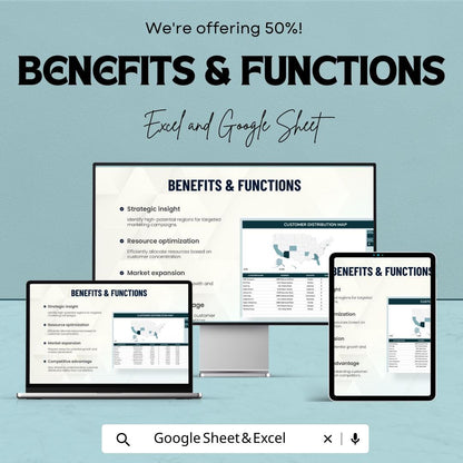 Customer Distribution Map Template Excel, Sales Territory Map, Client Location Tracker, Google Sheets Dashboard, Sales Analysis Tool