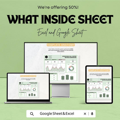 Operations Call Center Metrics Dashboard Template | Call Center Performance Dashboard | Agent Metrics and Call Log Template