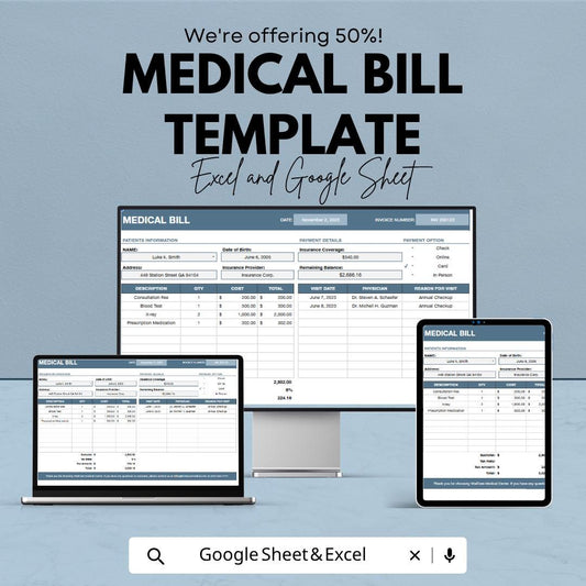 Medical Bill Template Excel Google Sheets | Healthcare Expense Tracker | Patient Billing Spreadsheet | Medical Invoice Template |